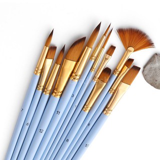 12Pcs Fine Detail Paint Brush Set Double Color Taklon Hair Paintbrushes for Miniature Acrylic Oil Watercolor Painting Be