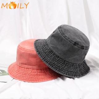 MOILY Women Men Retro Bucket Hat Foldable Washed Denim Fisherman Cap