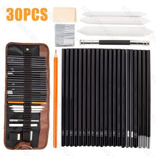 30 Sketch Pencils Set Sketching Drawing Graphite Charcoal Pencil Art Artists Kit With Bag