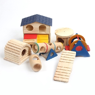 Wooden Hamster Cage Accessories (Ladder, House, Swing, Rock Climbing, Seesaw, Chalet, Villa)