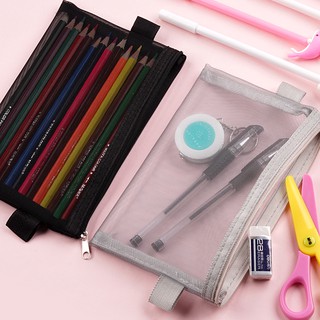 Transparent Mesh Pencil Bag, Zipper Pencil Case, Portable Pouch, Makeup Bag Boys Girls Students School
