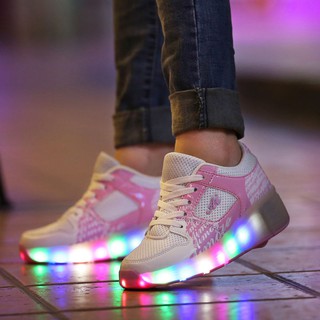 LED Heel Wheel Shoes Kids Girls Boys Light Roller Skates Sneakers Trainers Pink