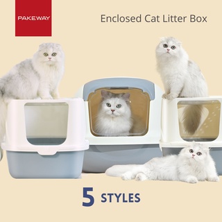 (Pakeway) Enclosed Cat Litter Box Full Enclosed Flip Cat Toilet Free Cat litter Scoop