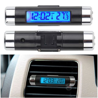 1pc Digital Electronic Car Clock Thermometer Outlet Clip Blue Backlight LCD WXXB