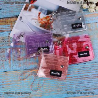 Bling Transparent ID Card Wallet PVC Folding Lanyard Glitter Business Card Purse