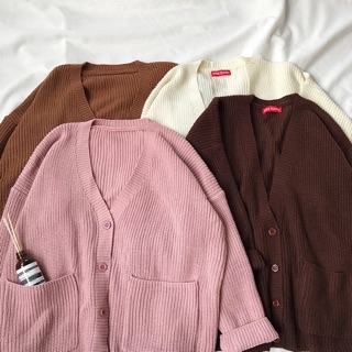 SG LOCAL *READY STOCK* 4 Colour Buttoned Oversized Knitted Pocket Long Sleeve Cardigan