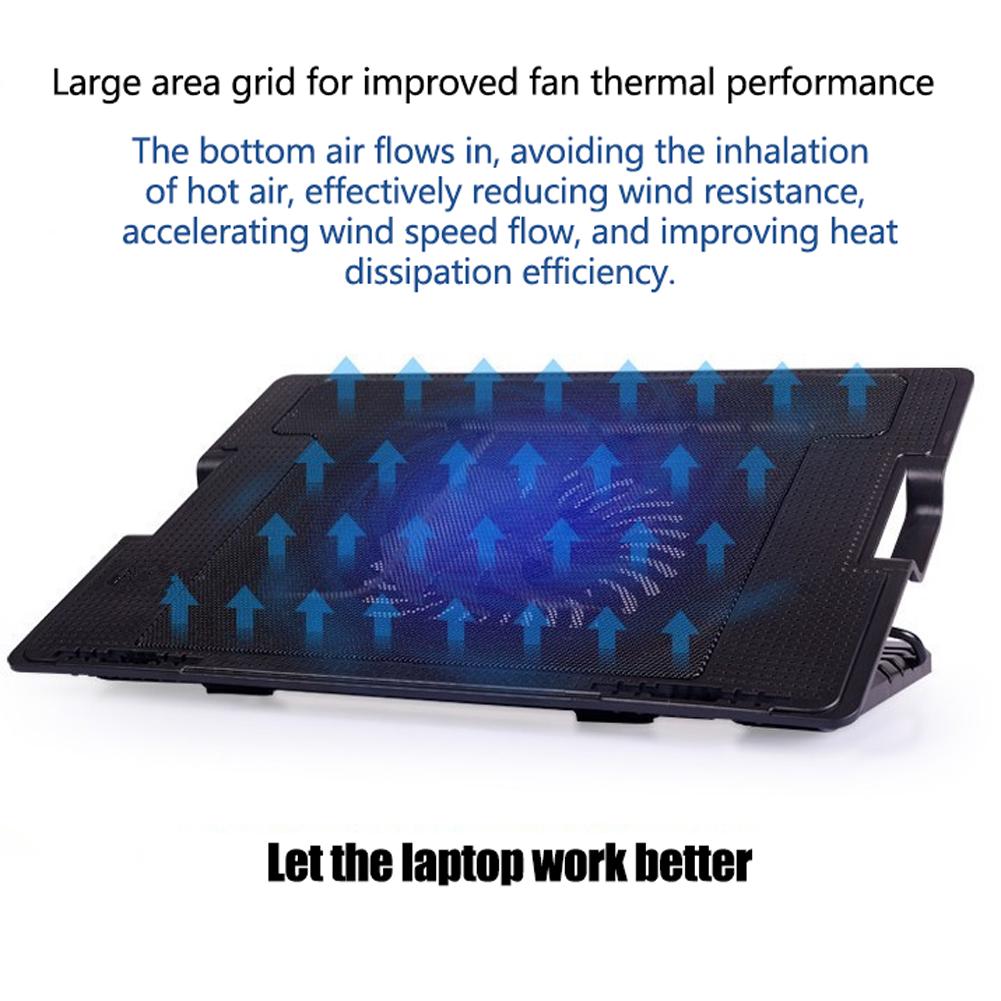 Below 15.6 Inch Height Adjustable Antiskid 2 USB Ports Ultra Quiet Portable External Laptop Cooler