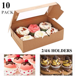Becornce 10pcs 2/4/6 Holes Kraft Paper Cupcake Packing Box Cupcake Holder Cupcake Box