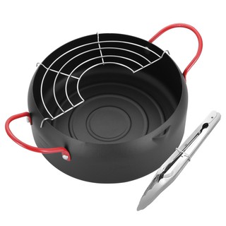 QY Home Non Stick Coating Fryer Pot Japanese Style Deep Frying Pot Safety Mini Deep Fry Pan with Oil Drip Drainer Kitchen Fryer Pot
