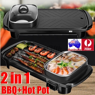2 In 1 Magic Barbecue Electric Pan Grill Teppanyaki Hot Pot Steamboat BBQ