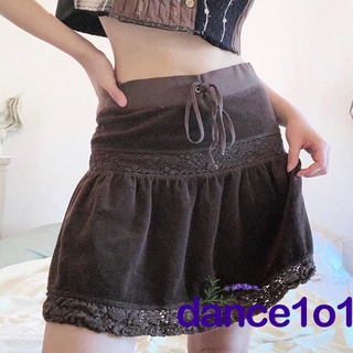 ❤FF♀Female Solid Color Lace Trim High Waist Mini Skirt