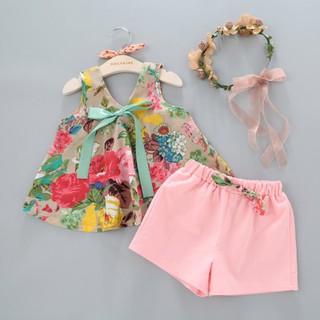 Baby Girls Clothing Summer Sleeveless Flower Little Princess Outfit set