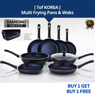 [Tof] Induction & Gas Stove & Highlight All Available Non-Stick Pan&Wok | Diamond Coating Frying Pans & Woks From Korea