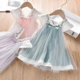 WOW😍NEW Kids Clothes Girls Summer Dresses Sweet Retro Chinese Style Princess Dress Wedding Party Cute Pretty Dress Children Clothing