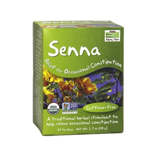 NOW Foods, Certified Organic Senna Tea, Caffeine Free, Relieving, Non-GMO, 24-Count 1.7 oz (48 g)