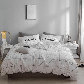 Nordic Grid 100% Cotton 4PC Bedding Set Bedsheet Flat Fitted Comforter Duvet Set