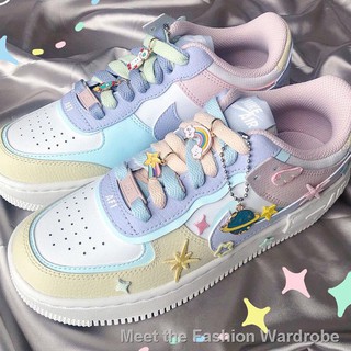 ↂCustom AF1 air force one shoes while shadow dragon white pink green purple blue pastel yuanyang shoelaces