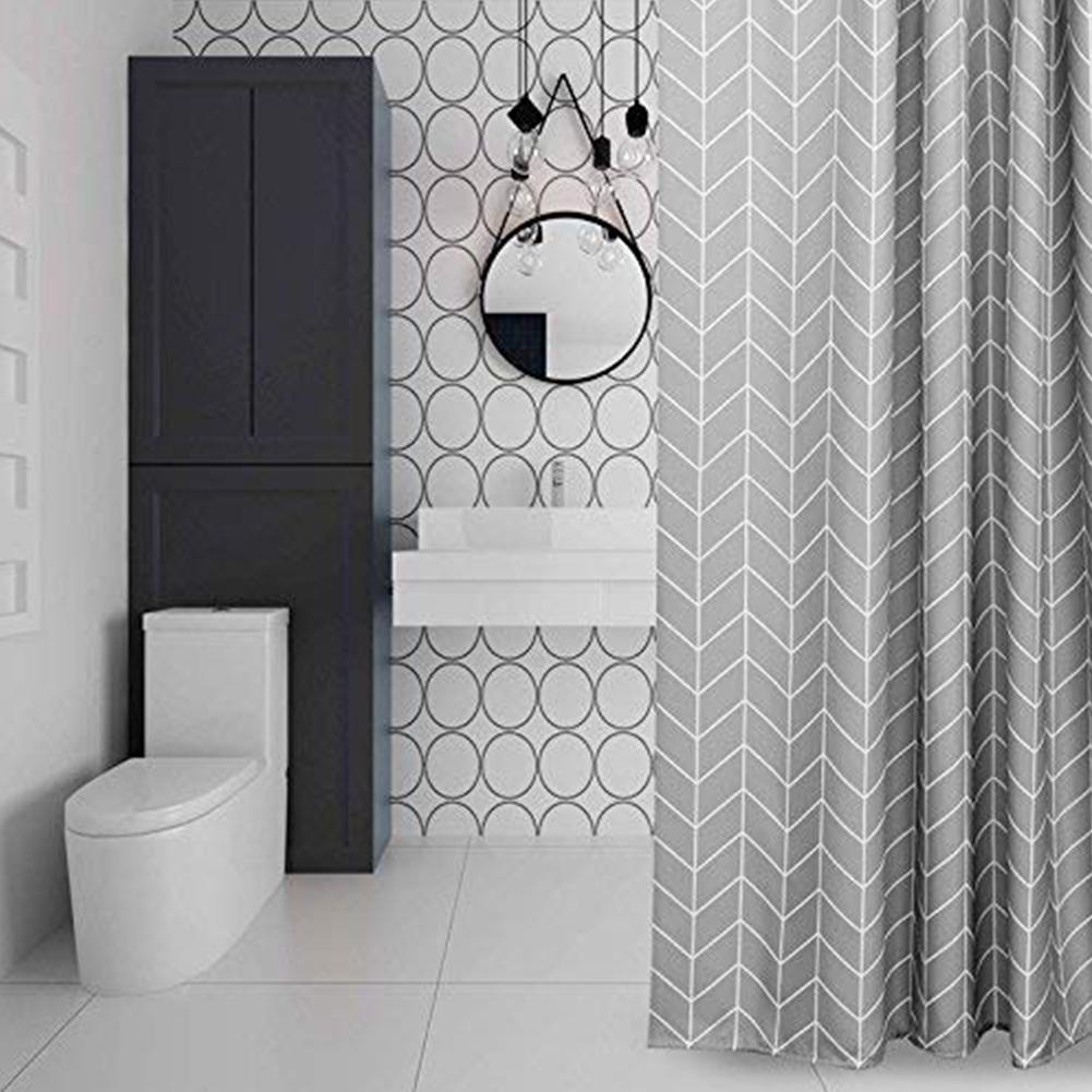 Anti Mold Extra Long Geometric Pattern Bathroom Supplies PEVA Shower Curtain