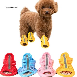 【OPHE】4Pcs Rubber Sole Mesh Cotton Breathable Anti-Skid Pet Shoes Dog Puppy Sandals (1)
