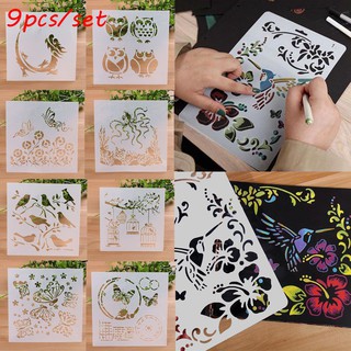 9PCS/SET Craft Embossing Template Wall Painting Scrapbooking Layering Stencils