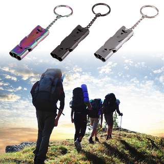 Double Pipe High Decibel Outdoor Emergency Survival Whistle with Keychain