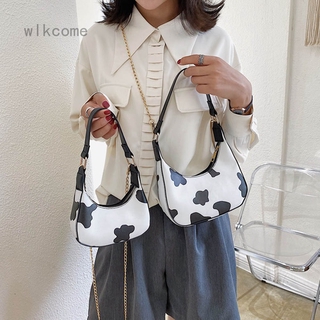 Cow Print Bag Hobo Bag Shoulder Bag with long chain silver strap to attach
