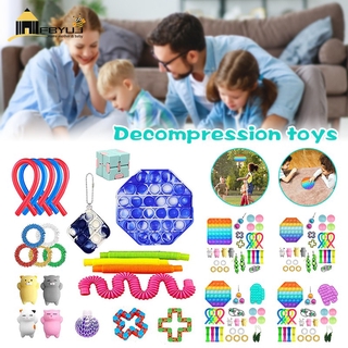 FBYUJ- Fidget Toy Set 26 Pcs Fidget Pack Fidget Toy Rainbow Fidget Set with Simple Dimple Stress Relief and Anti-Anxiety (1)