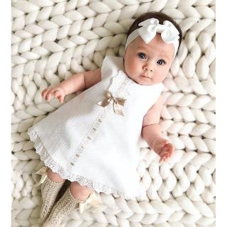 Infant Baby Girls Pure White Sleeveless Lace Dress with Headband sets for 0-24 Months