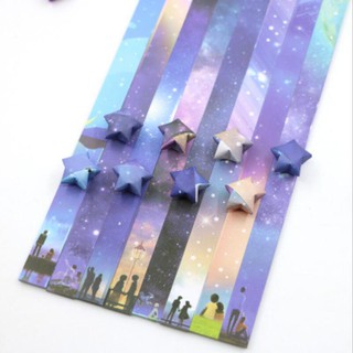 yengood 136 X Folding Paper Lucky Star Paper Strip Sky Universe Pattern Origami Craft