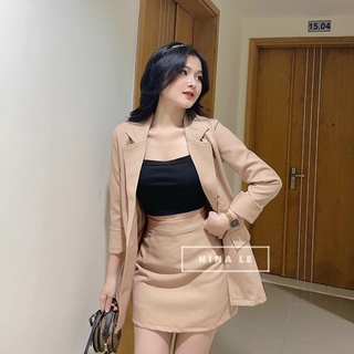 3-Item set of youthful modern Korean style blazer with spaghetti strap top with skirt for office women