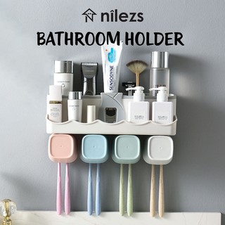 Bathroom Wall Mount Toothbrush Holder Toothpaste Dispenser with Plastic Cups