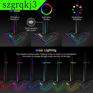 [high quality] RGB Headphone Dual Headset Stand Hanger with 3.5mm AUX and 2 USB Ports