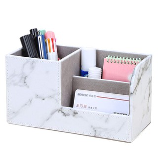 KINGFOM Marble Pattern Leather Pen Holder Pencil Case Office Desktop Stationery Supplies Organizer Box