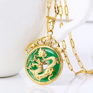 Women Men Retro 23k Gold-plated Jade Dragon Pendants Necklaces sx056