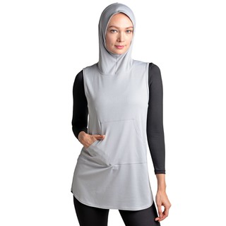[Shop Malaysia] ViQ Ladies Hoodie Tank with Instant Hijab Two In One Hoodies Sleeveless with Pockets [Ready Stock]
