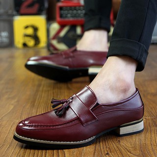 Men's Business Slip-on Shoes PU Leather Tassel Shoes Red