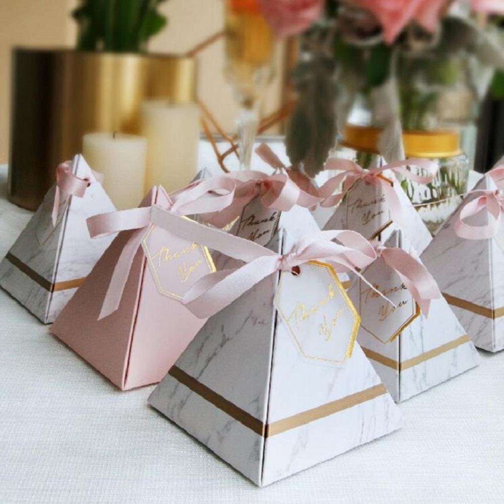 100PCS Triangular Wedding Candy Gift Boxes With Ribbon Party Favor