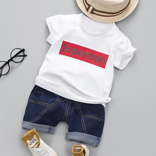 🍒 Lifetime 🏝Summer Kids Boys Clothing Set Short Sleeve Cotton Letters Superman