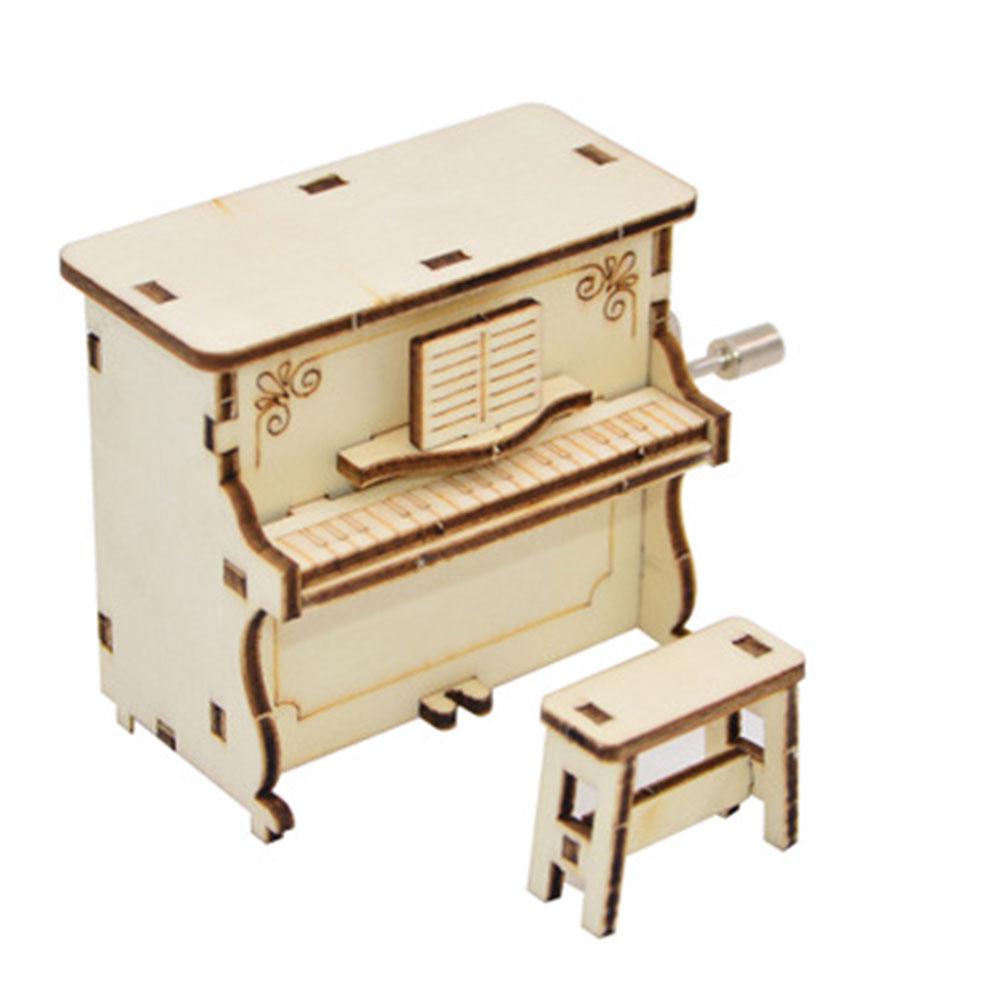 Wooden Mini Music Box DIY Mechanical Retro Vintage Hand Crank Movement Melody Boxes Craft Party Gift