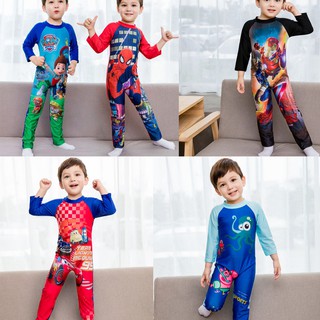 3-11Y Boys Kids Swimming Suit Kids Spiderman Long Sleeved Swimwear Suit