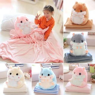 2 in 1 Hamster Cushion Blanket Set Cute Plush Stuffed Throw Pillow with Blanket Toy