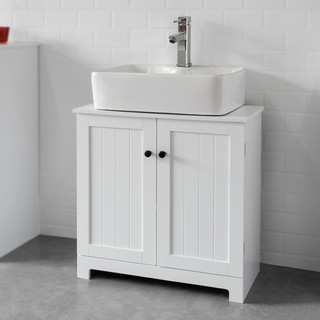 (SG STOCK) SoBuy® BZR18-W, White Waterproof Basin Cabinet,Under Sink Bathroom Storage Cabinet with Doors, 60x29x60cm