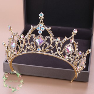 ☆LUNA☆ Baroque Gold Crystal Beads Tiaras Rhinestone Queen Crowns WeddingLuxury Headband Diadem