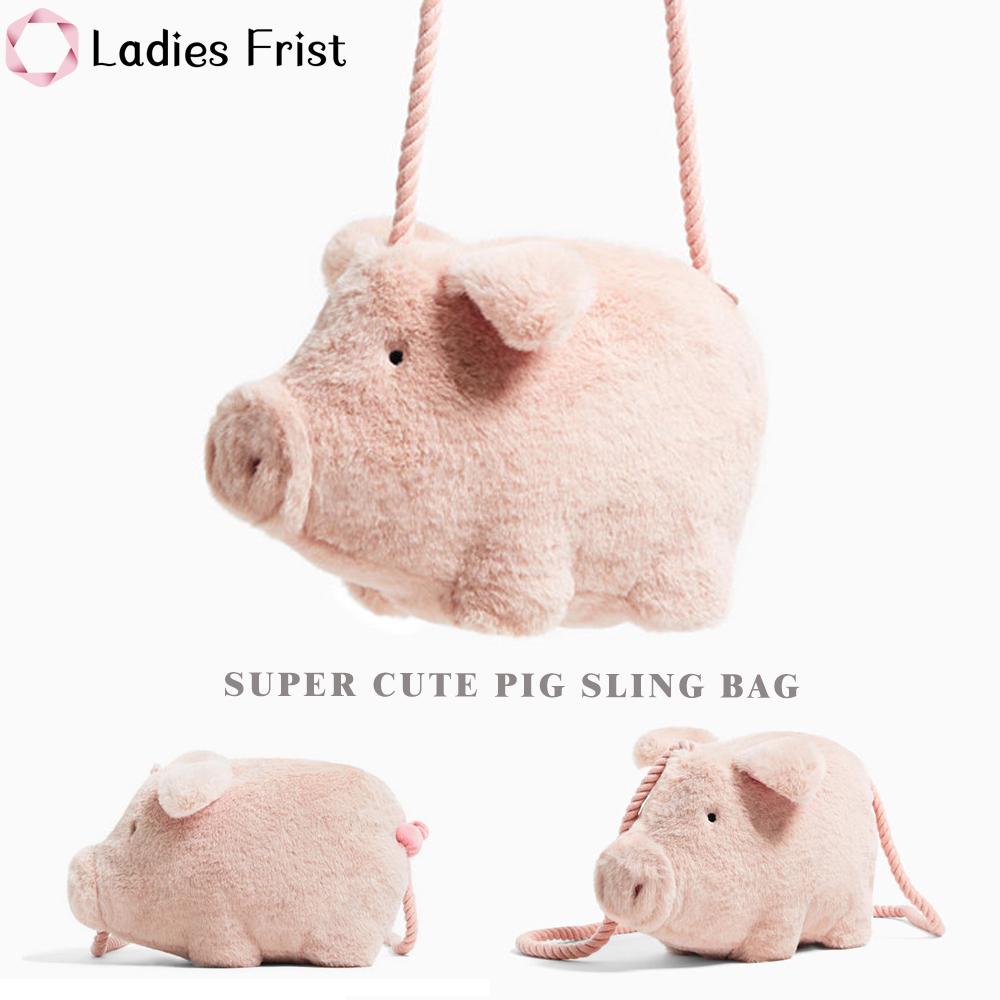 Super Cute Pink Pig Women Sling Bag Fashion Women Bag Fur Cartoon Bag