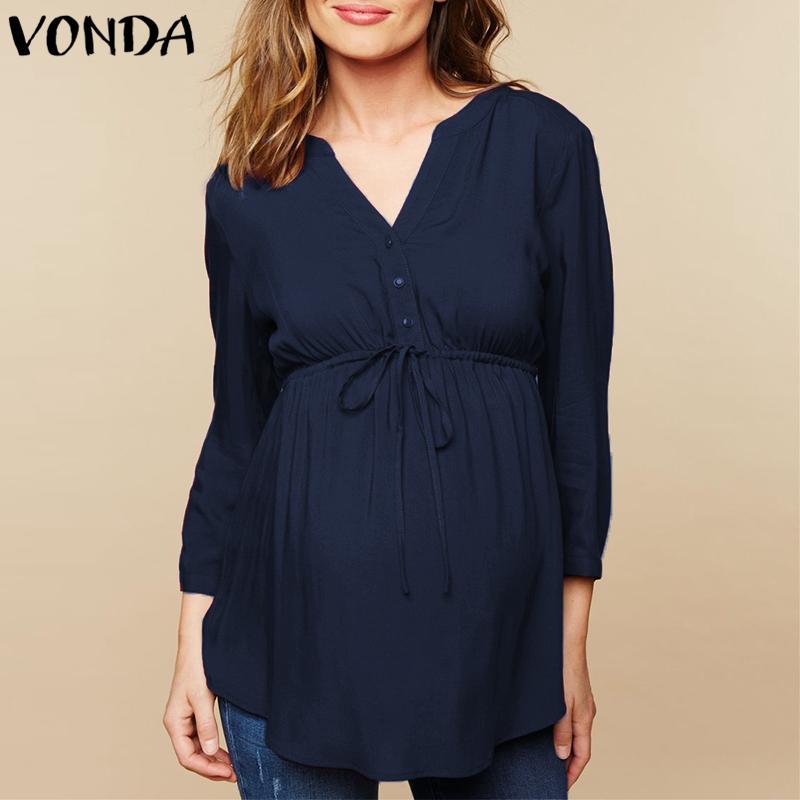 VONDA Women Loose Casual Soft Long Sleeve High Waist Blouse (1)