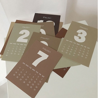 【Insfree】🌱 2021 Calendar Card Desk Calendar Desk Calendar Ins Korean Style Morandi Color Earth Color Khaki Set-up Annual Calendar Desk Calendar Calendar Card
