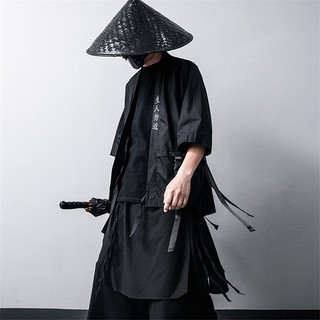 Japanese Traditional Kimono Cardigan Black Cotton Fashion Haori Samurai Cosplay Costumes Chinese Style Coat Streetwear