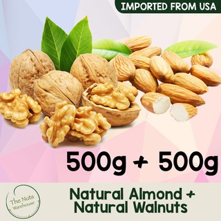 The Nuts Warehouse Premium USA Walnuts + Whole Natural Almond [500g + 500g]