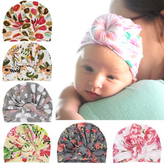 Newborn Toddler Kid Baby Boys Girls Printing Knot Turban Beanie Hat Headwear Cap