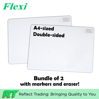 A4 Double-Sided (NON-Magnetic) Whiteboard Set with Markers, Eraser and Ink Refills (Bundle of 2)
